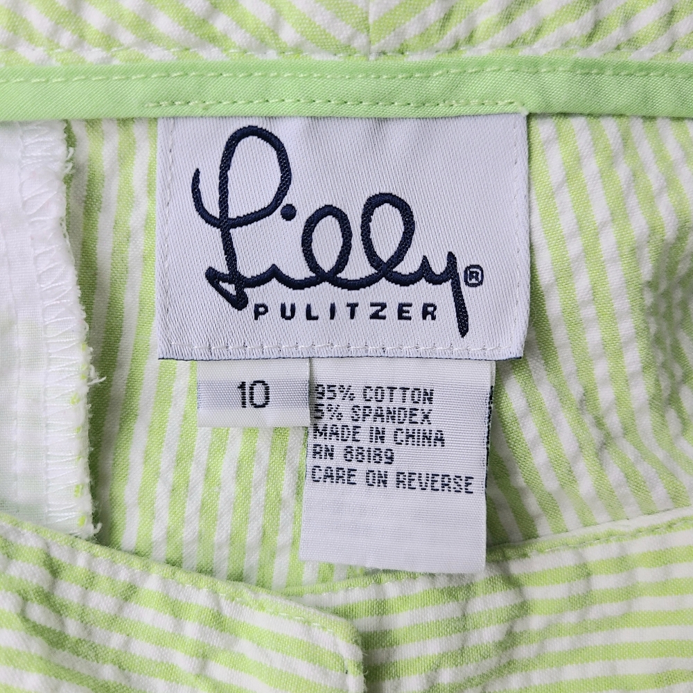 Lilly Pulitzer White Label Green White Striped Seersucker Vintage Cropped Pants - Picture 10 of 10